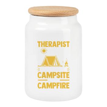 Camping, Vie de campement Vie de campement dans la forêt - Boîte à biscuits avec couvercle en bois - blanc - Devant