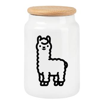 lama - Cookie Jar with Wooden Lid - white - Front