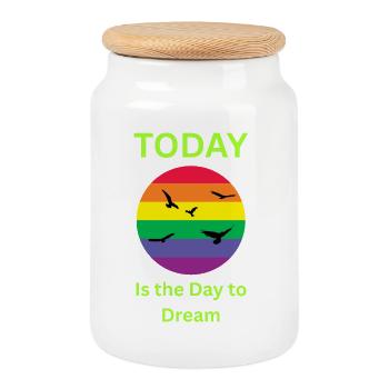 Today Is the Day to Dream Rainbow T-Shirt - Cookie Jar with Wooden Lid - white - Front