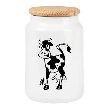 Laughing Cow, One Color Design - Cookie Jar with Wooden Lid - white - Front