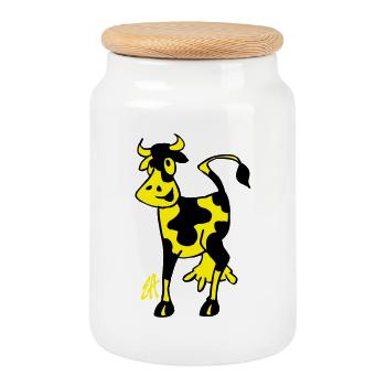 Smiling Cow, Two Color Design - Cookie Jar with Wooden Lid - white - Front