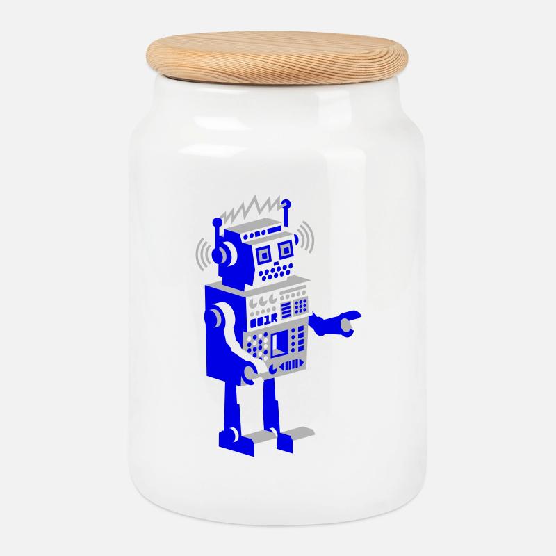 roboter retro robot - Cookie Jar with Wooden Lid - white