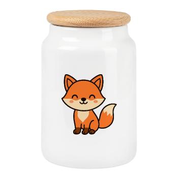Motif de dessin animé de renard mignon - Boîte à biscuits avec couvercle en bois - blanc - Devant