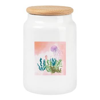 Pastel Mer Sous-marine Forêt - Boîte à biscuits avec couvercle en bois - blanc - Devant