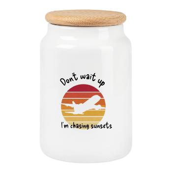 Sunset Airplane Vielflieger Geschenk  - Keksdose mit Holzdeckel - Weiß - Vorne