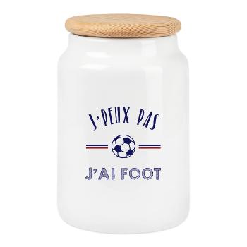 J'peux pas, j'ai foot - Boîte à biscuits avec couvercle en bois - blanc - Devant