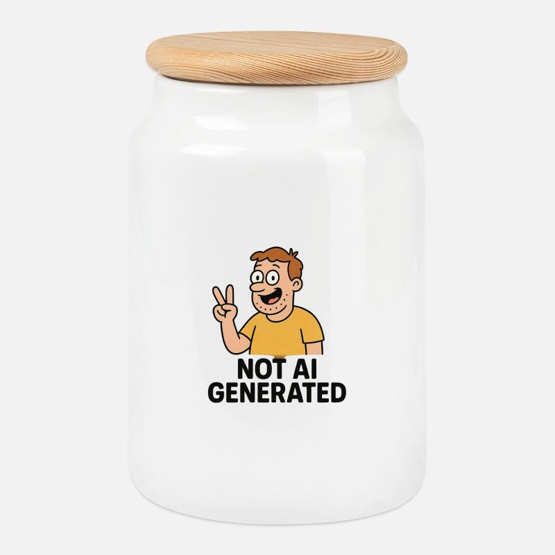Not AI Generated Cartoon Tee - Cookie Jar with Wooden Lid - white