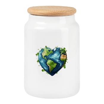 Love our earth - Cookie Jar with Wooden Lid - white - Front