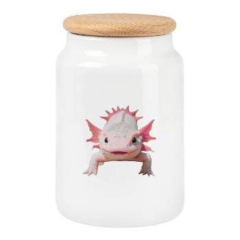Joyeux Axolotl - Boîte à biscuits avec couvercle en bois - blanc - Devant