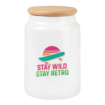 Stay Wild Retro Skate - Keksdose mit Holzdeckel - Weiß - Vorne
