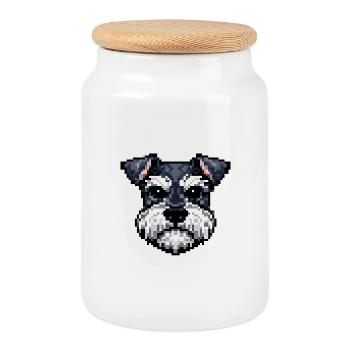 Portrait de Schnauzer de Pixel Dogs dans un style rétro - Boîte à biscuits avec couvercle en bois - blanc - Devant