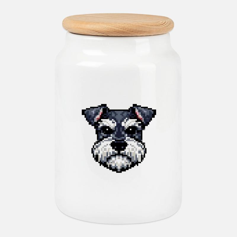 Pixelhunde Schnauzerporträt im Retro-Stil - Keksdose mit Holzdeckel - Weiß