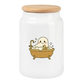 Ghost bubble bath - Cookie Jar with Wooden Lid - white - Front
