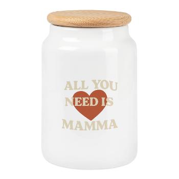 Imprimé cœur d'amour de maman - Boîte à biscuits avec couvercle en bois - blanc - Devant