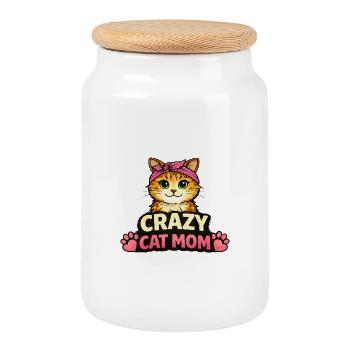 Maman Chat Folle - Boîte à biscuits avec couvercle en bois - blanc - Devant