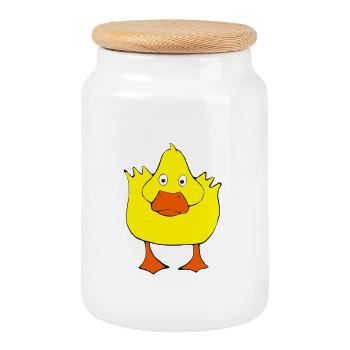 Yellow cartoon duck - Cookie Jar with Wooden Lid - white - Front