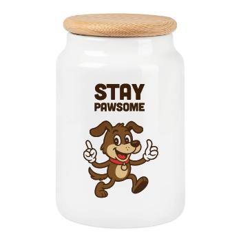 Stay Pawsome Dog - Cookie Jar with Wooden Lid - white - Front