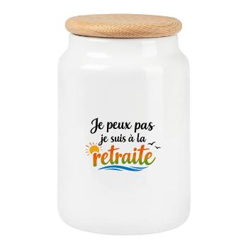Je peux pas je suis à la retraite, Humour retraite - Boîte à biscuits avec couvercle en bois - blanc - Devant