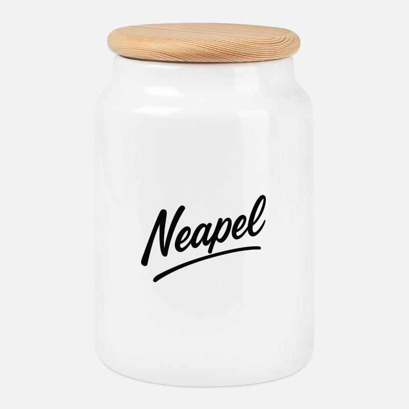 Naples Script Lettering - Cookie Jar with Wooden Lid - white