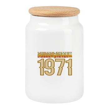 Original 1971 Typographie Rétro - Boîte à biscuits avec couvercle en bois - blanc - Devant