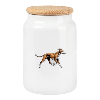 Dynamischer Windhund Lauf-Illustration - Keksdose mit Holzdeckel - Weiß - Vorne