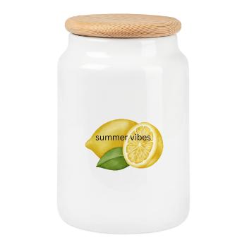 Design frais de citron estival - Boîte à biscuits avec couvercle en bois - blanc - Devant