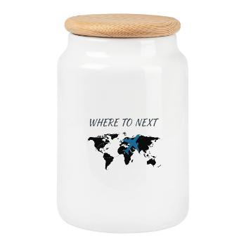 Where to Next Travel Adventures - Cookie Jar with Wooden Lid - white - Front