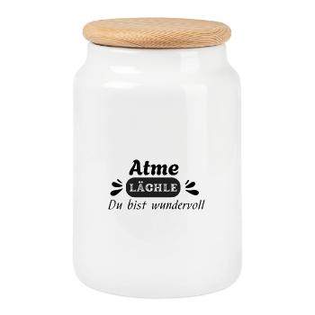 Atme läche Du bist wunderwoll - Frauen Design - Boîte à biscuits avec couvercle en bois - blanc - Devant