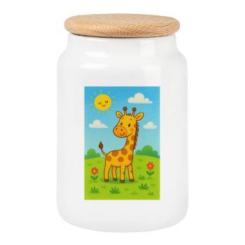 Sunny Girafe in the Children's Meadow - Cookie Jar with Wooden Lid - white - Front