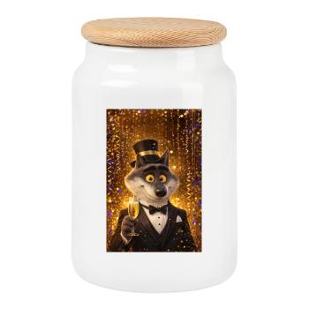 Elegant Wolf in the Evening - Cookie Jar with Wooden Lid - white - Front