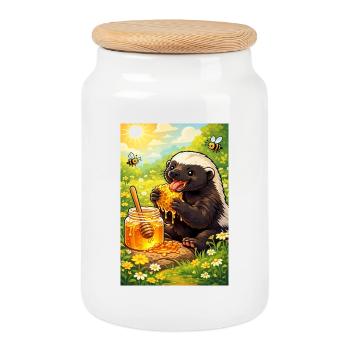 Honeybager - Boîte à biscuits avec couvercle en bois - blanc - Devant
