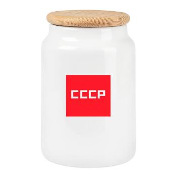 CCCP UdSSR Sowjetunion Retro Rotes Quadrat-Emblem - Keksdose mit Holzdeckel - Weiß - Vorne