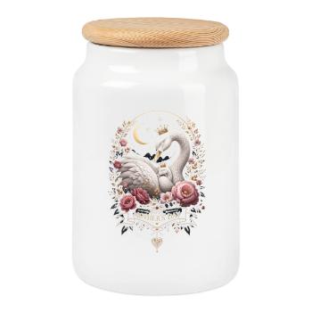 Cygne Maman Floral Doré - Mother's Day - Boîte à biscuits avec couvercle en bois - blanc - Devant