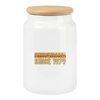 Retro-Originalität 1979 - Keksdose mit Holzdeckel - Weiß - Vorne