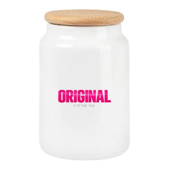 Original depuis le premier jour de Neon Pink - Boîte à biscuits avec couvercle en bois - blanc - Devant