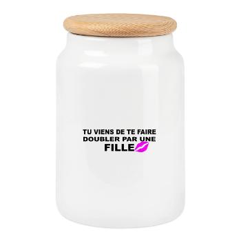 Fille - Boîte à biscuits avec couvercle en bois - blanc - Devant