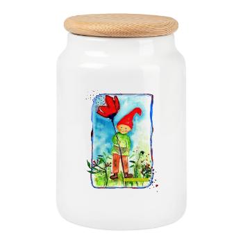 nain - Boîte à biscuits avec couvercle en bois - blanc - Devant