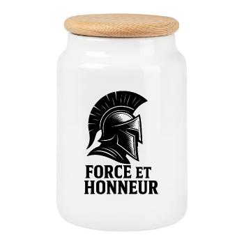 Strength & Honor – Spartanischer Stil - Keksdose mit Holzdeckel - Weiß - Vorne