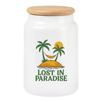 Lost in Paradise – Tropics & Beach - Cookie Jar with Wooden Lid - white - Front