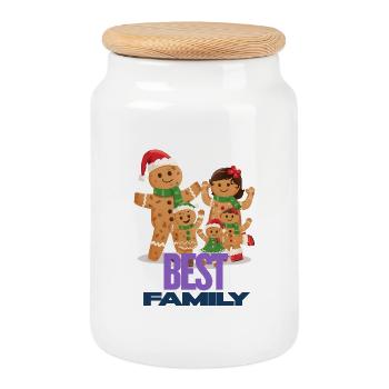 Beste Familie - Meilleur famille Pain d'Épice Festif - Keksdose mit Holzdeckel - Weiß - Vorne