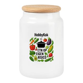 Vegetable Wreath Circle Design - Cookie Jar with Wooden Lid - white - Front