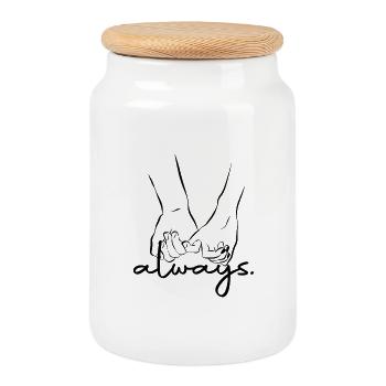 Always - Dessin se tenir la main (motif partenaire) - Boîte à biscuits avec couvercle en bois - blanc - Devant