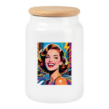 Pop Art Portrait 60er Jahre - Keksdose mit Holzdeckel - Weiß - Vorne