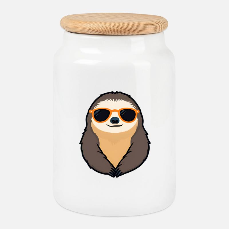 Sloth mit Sonnenbrille Retro Vibe - Keksdose mit Holzdeckel - Weiß