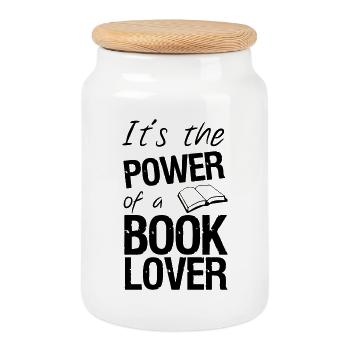 Power of a Book Lover Buch Lesen Geschenk - Keksdose mit Holzdeckel - Weiß - Vorne