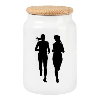 laufendes Paar zwei Frauen - Keksdose mit Holzdeckel - Weiß - Vorne