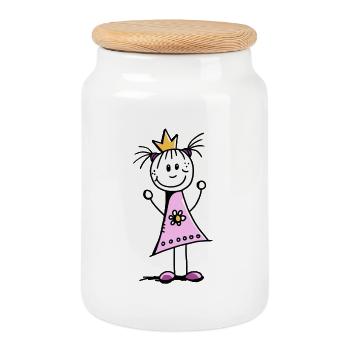 Funny princess with crown and pink dress - Cookie Jar with Wooden Lid - white - Front