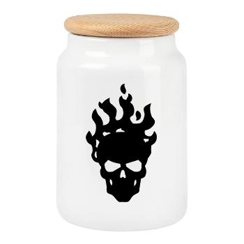 skull - Cookie Jar with Wooden Lid - white - Front