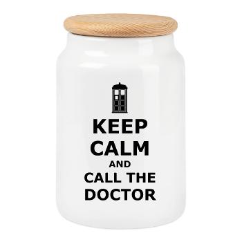 Keep calm and call the doctor - Boîte à biscuits avec couvercle en bois - blanc - Devant