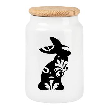 Bunny ornament - Cookie Jar with Wooden Lid - white - Front